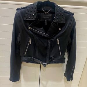 BCBG MaxAzria Black Cropped leather motto jacket